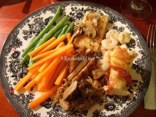 Пържоли с гъби и моркови