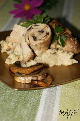 Свински руладини с гъби и пюре от кестени