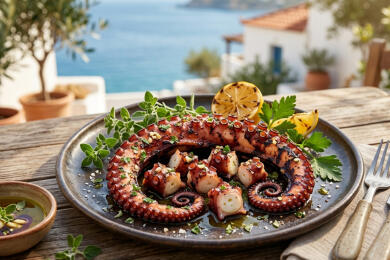 Октопод на скара по средиземноморски
