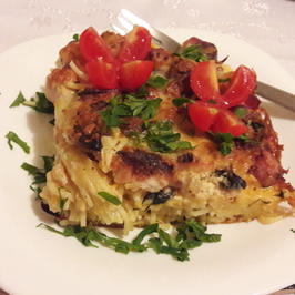 Спагети с пиле и бекон на фурна