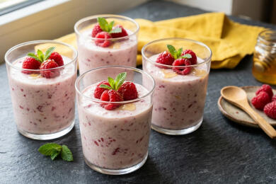 Мус от кисело мляко и малини