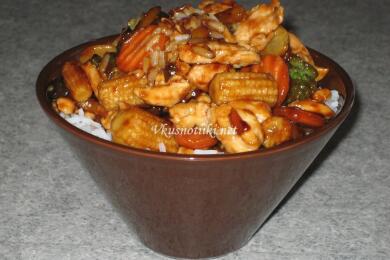 Пилешко месо със сладко кисели зеленчуци