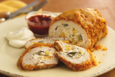 Пилешко с гъби и спанак