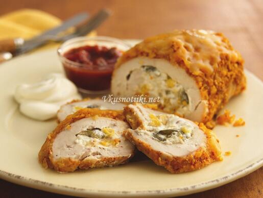 Пилешко с гъби и спанак