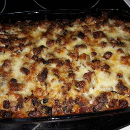 Спагети с пиле и бекон на фурна