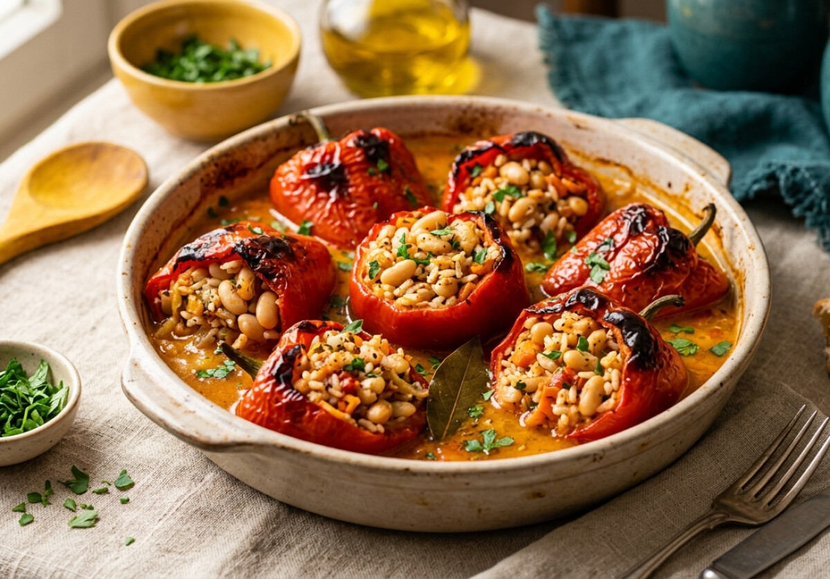 Пълнени чушки с боб и ориз