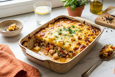 Мусака с пилешко месо и зеленчуци