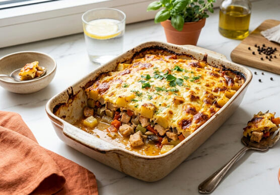 Мусака с пилешко месо и зеленчуци