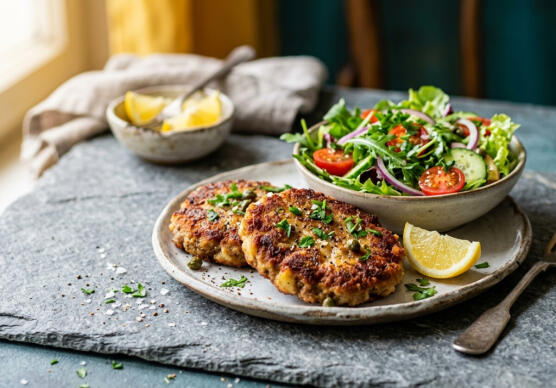 Шницели от кайма и картофи